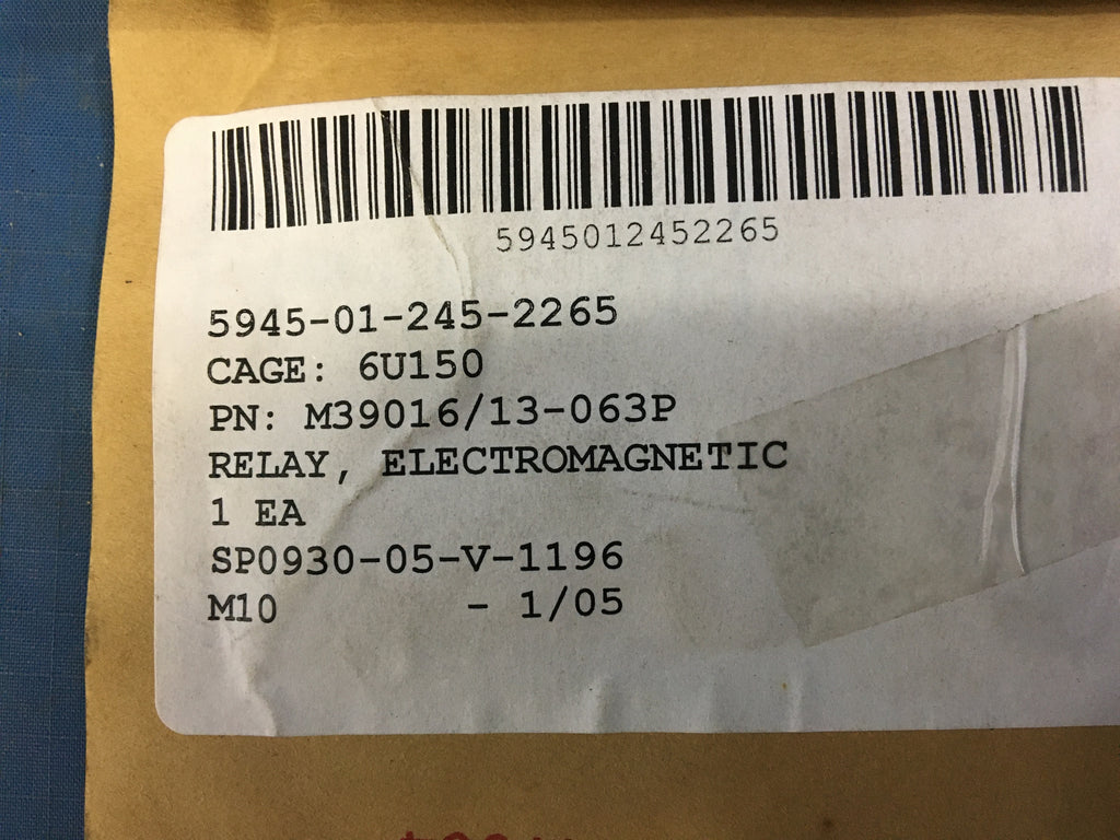 Military Specifications M39016/13-063P Electromagnetic Relay 26.5VDC 2A NSN:5945-01-245-2265