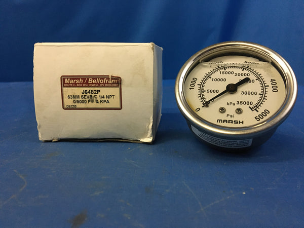 Marsh Bellofram J-6482-P 0/5000 PSI Dial Indicating Pressure Gage NSN:6685-01-436-6293