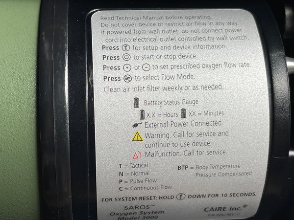 NEW!!! CAIRE SAROS 3000 Oxygen System Military Field + battery + accessories