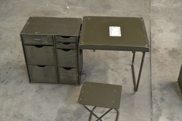 Genuine Military Portable Mobile Field Desk, Lockable with Stool NSN: 7110-00-267-1999
