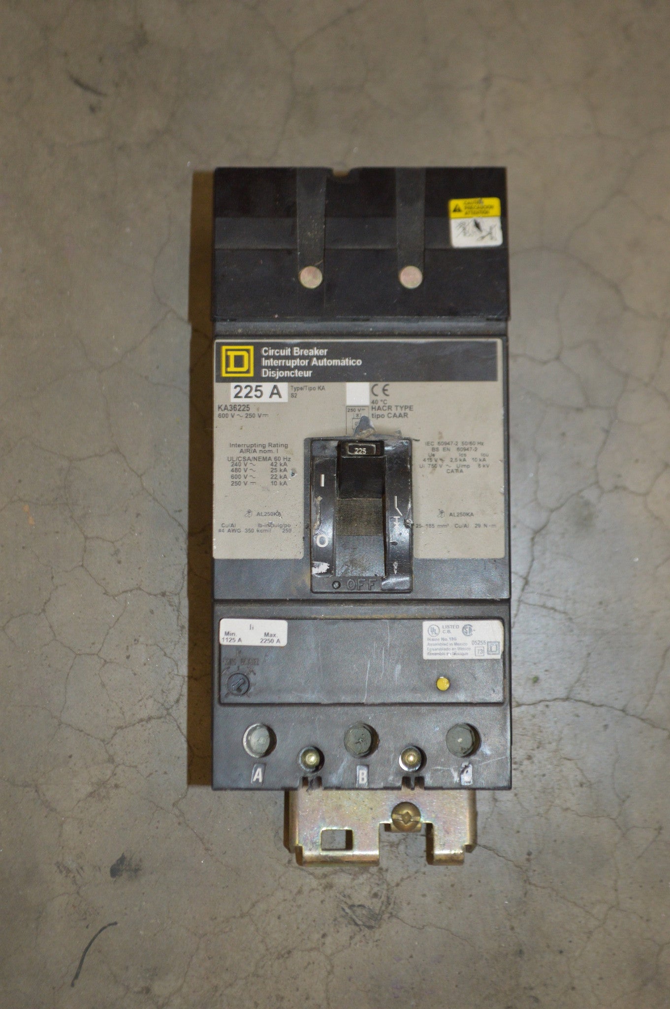 Square D 225A 600V~250V Circuit Breaker KA36225