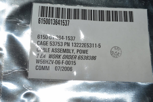 Electrical Power Cable Assembly  NSN 6150-01-364-1537