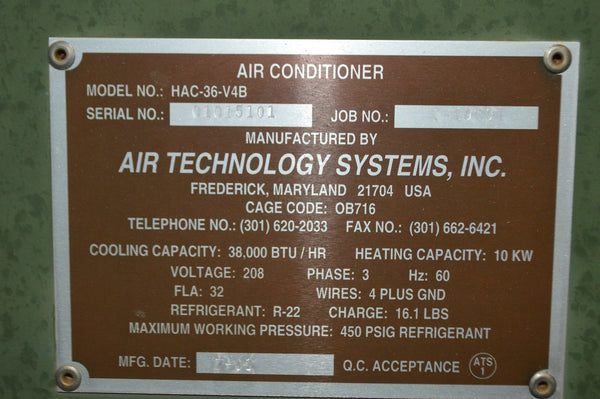 38,000 BTU Air Technologies Air Conditioner P/N:HAC-36-V4B
