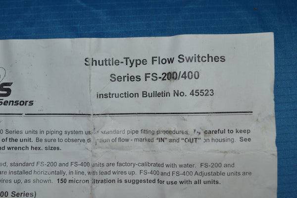 Gems Sensors FS-200/400 Shuttle Type Series Bronze Flow Switch, Inline NSN: 5930DSSWITCH1