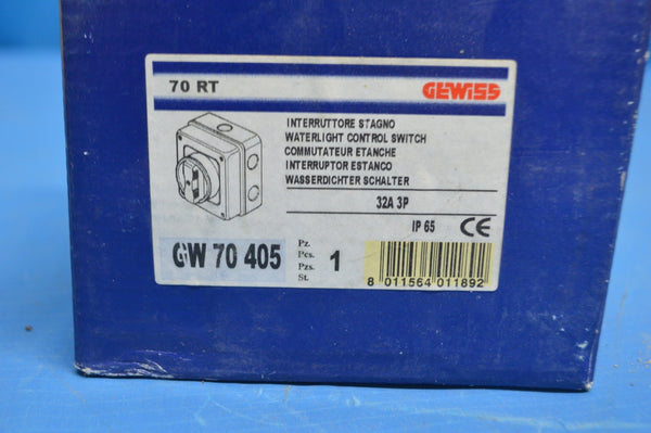 GEWISS GW70405 32 AMP 3 POLE 400V ROTARY ISOLATOR IP65 NSN: 593001SWITCHS P/N GW70405