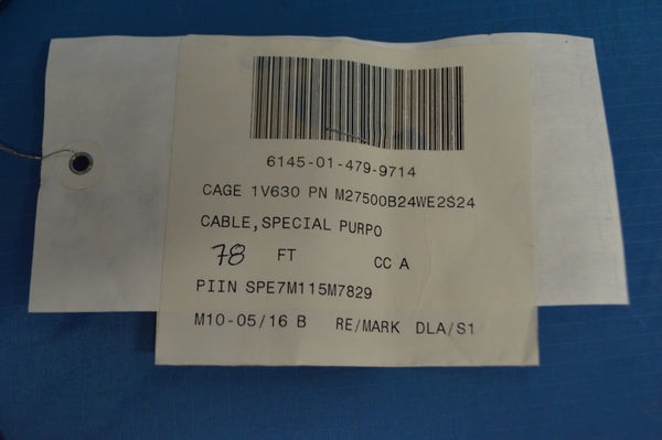 24 AWG Electrical Special Purpose Cable 78FT NSN: 6145-01-479-9714 P/N: M27500B24WE2524