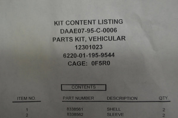 Parts Kit,Vehicle,Marker Light kit 2.5T/5T NSN:6220-01-195-9544 P/N 12301023