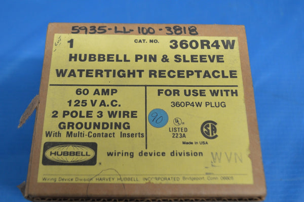 Hubbell HBL360R4W Pin and Sleeve IEC Receptacle, 2 Pole, 3 Wire, 60 amp, 125V NSN: 5970DSINSULA1