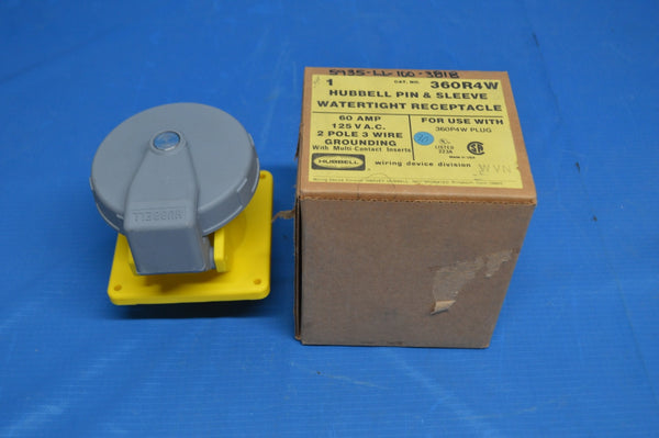 Hubbell HBL360R4W Pin and Sleeve IEC Receptacle, 2 Pole, 3 Wire, 60 amp, 125V NSN: 5970DSINSULA1