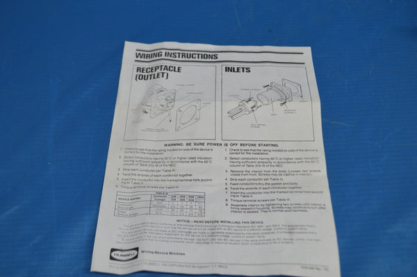 Hubbell HBL360R4W Pin and Sleeve IEC Receptacle, 2 Pole, 3 Wire, 60 amp, 125V NSN: 5970DSINSULA1