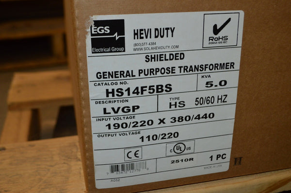 EGS Hevi-Duty HS14F5BS Shielded General Purpose Transformer NSN:5950DSTRANSFO P/N HS14F5BS