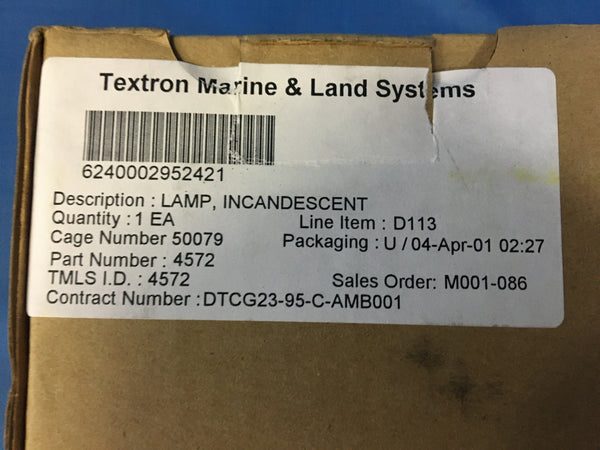 Textron Marine & Land Systems 4572 Incandescent Lamp 28V 150W PAR-46 Model:MS18006-4572 NSN:6240-00-295-2421