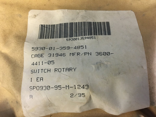 Cole Instrument Rotary Switch NSN:5930-01-359-4851 Model:3600-4411-5