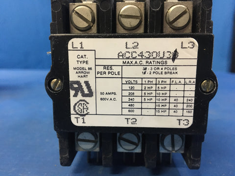 Arrow Hart ACC 430 U31,MDL 86 Magnetic Contactor 50AMP 600VAC 480VAC NSN:6110-01-181-3124