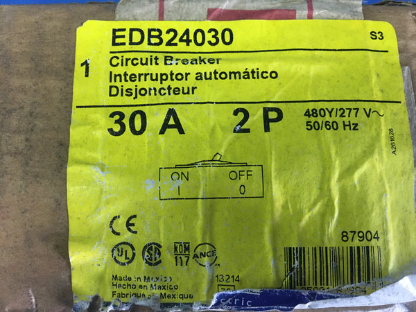 Square D EDB EDB24030 2 Pole 30 Amp 480Y/277V Circuit Breaker