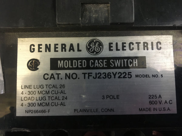 TFJ236Y225 General Electric Type TFJ Molded Case Switch 3P 225A 600VAC