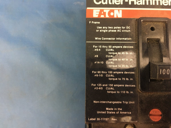 Eaton Cutler Hammer FS340100A, 100A 3P 480VAC Circuit Breaker