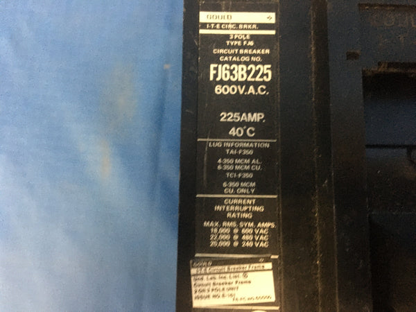 Gould ITE FJ63B225 Circuit Breaker 225A 600VAC 3P