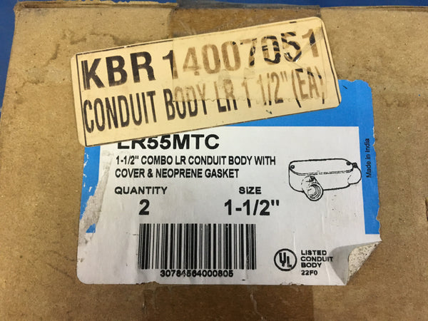 (1) 1 1/2" Combo LR55MTC Conduit Body w/Cover & Neoprene Gasket P/N:LR55MTC