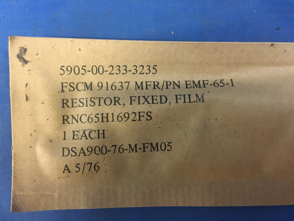 (10) Raytheon RNC65H1621FM Film Fixed Resistor NSN:5905-00-233-3235