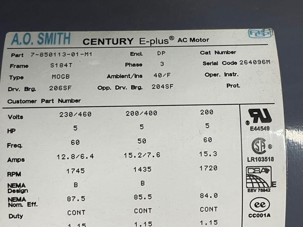 NEW!!! 5 HP A.O Smith E-Plus AC Motor 230/460V 3PH 60HZ