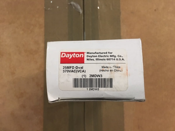 DAYTON 2MDW3 OVAL Motor Run Capacitor 25 Microfarad Rating 370VAC Voltage