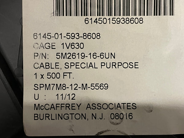 500FT Tyco Electronics 5M2619-16-6UN E Special Purpose Cable NSN:6145-01-593-8608