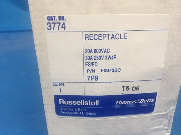 Thomas & Betts 3744 Receptacle Connector 30A 250V 20A 600VAC NSN:5935-00-435-2458