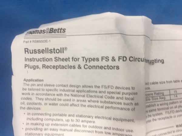 Thomas & Betts 3744 Receptacle Connector 30A 250V 20A 600VAC NSN:5935-00-435-2458