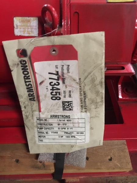Armstrong Pump 4030 Base Mounted End Suction Pump 3HP 1.5 x 1  x 8