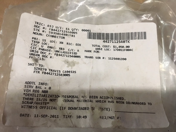 J-Tech Connector W/Contacts P/N:M83723/83W22558 NSN:5935-01-498-9581