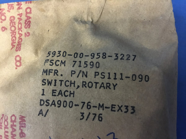 Centralab PS111-090 Rotary Switch NSN:5930-00-958-3227