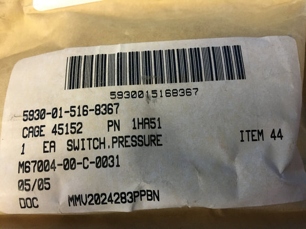 Gems Sensors PS71 Pressure Switch NSN:5930-01-516-8367