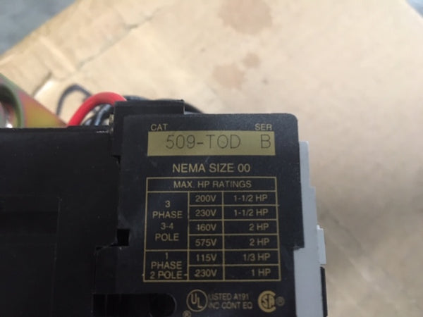 Allen Bradley 509-TOD Size 00 Motor Starter with 120 Volt Coil NIB NSN:6110-01-013-6482