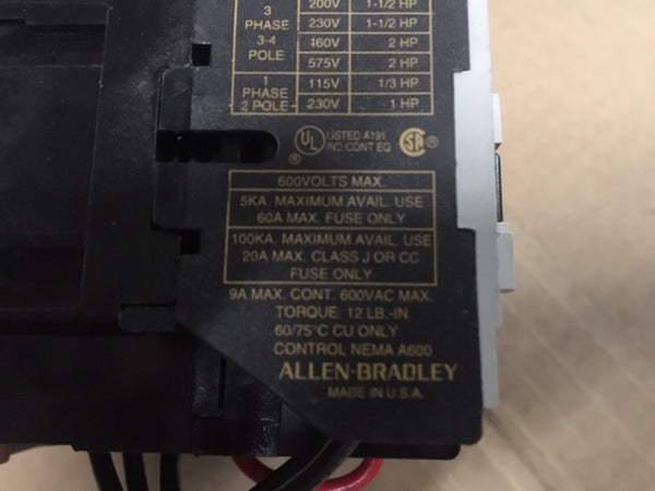 Allen Bradley 509-TOD Size 00 Motor Starter with 120 Volt Coil NIB NSN:6110-01-013-6482