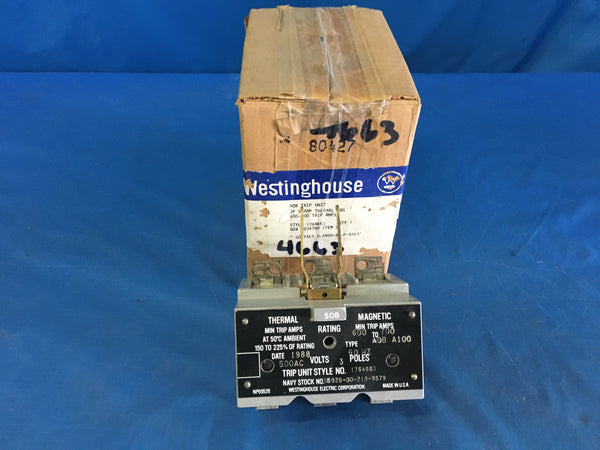 Westinghouse S1764463 AQB Trip Unit 3P/50AMP,600-770 Trip Amps NSN:5925-00-248-1443