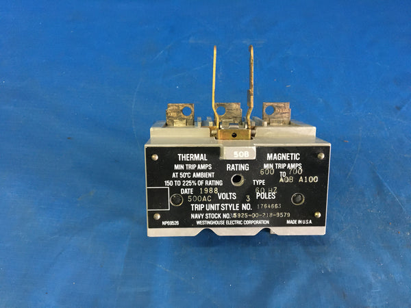 Westinghouse S1764463 AQB Trip Unit 3P/50AMP,600-770 Trip Amps NSN:5925-00-248-1443