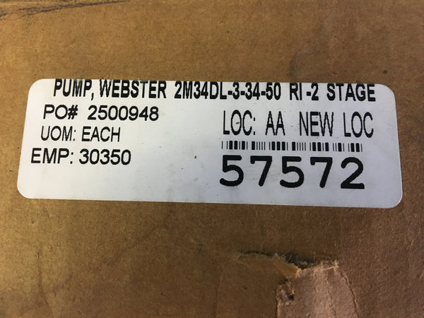 NEW!!! Webster 2M34DL-3 M SERIES PUMP, TWO STAGE, 3450 RPM CW/R, 3 RFS GPH, 100 PSI