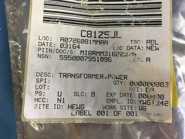 Westinghouse 595R298H01 Power Transformer NSN:5950-00-795-1096