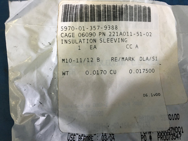 Tyco 12347271-2 Special Purpose Electrical Insulation Sleeving NSN:5970-01-357-9388