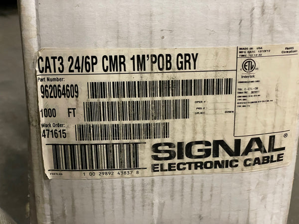 1000FT Coleman-Cable Telephone Cable CAT3 24/6P CMR 1M'POB GRAY NSN:6145-00-926-6445