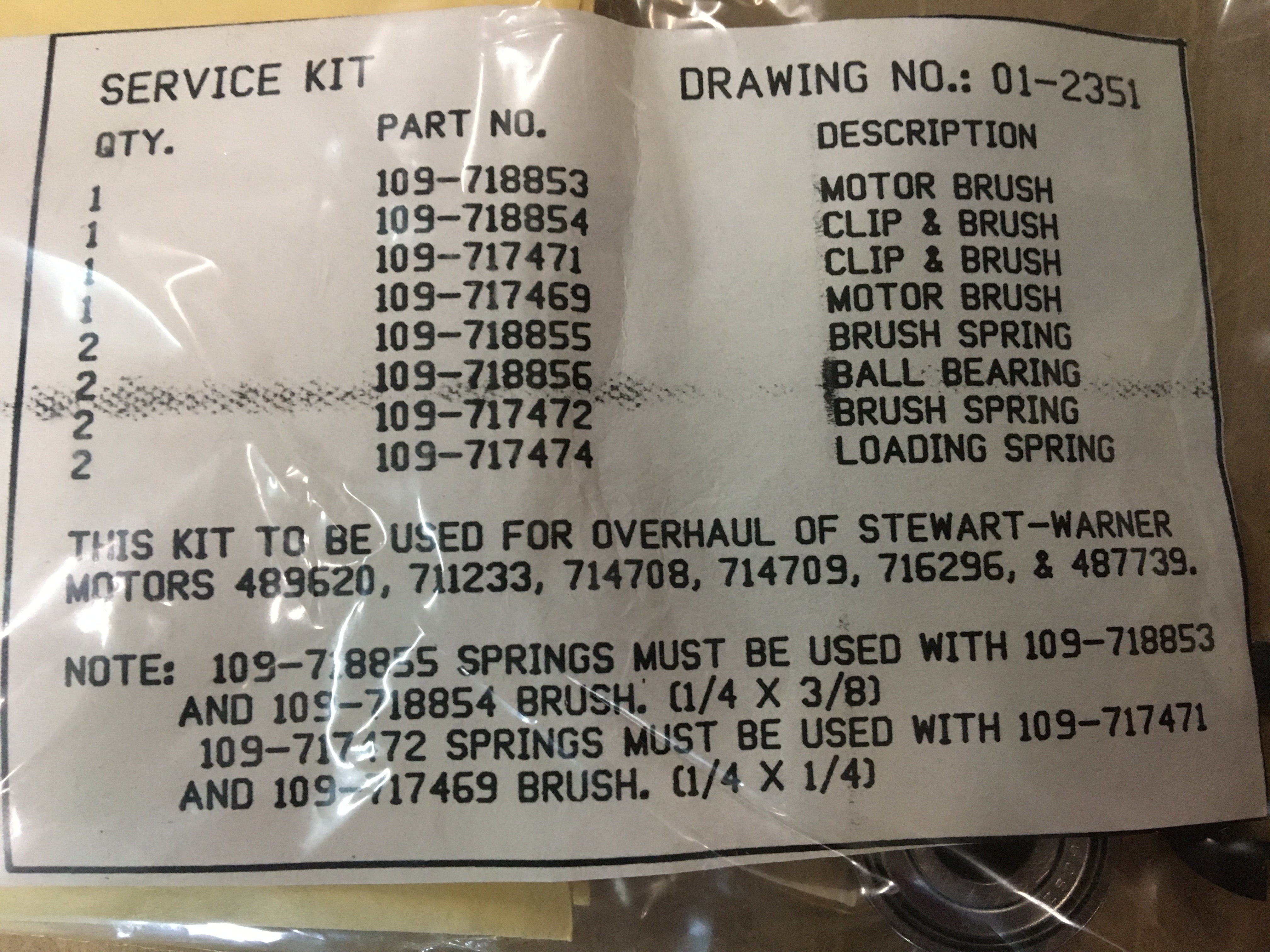 Electric Motor Parts Kit NSN:6105-00-185-0354 Model:G720466