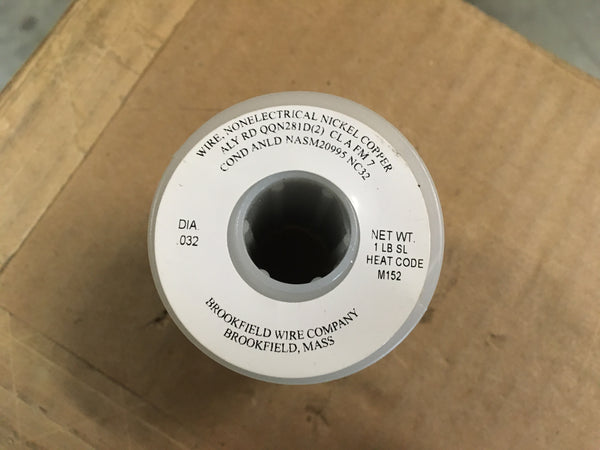 Brookfield Safety Wire, Nickel Alloy, 331 ft, P/N: MS20995NC32, NSN:9525-00-355-6072