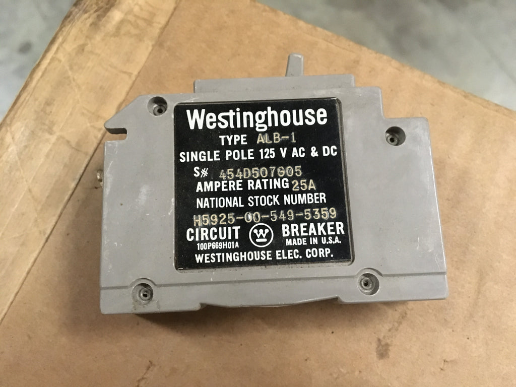 Westinghouse Circuit Breaker NSN:5925-00-549-5359 Model:ALB-1-25A