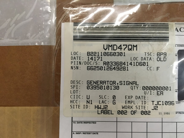 Signal Generator NSN:6625-01-264-9281 Model:600/.01-8-03-06