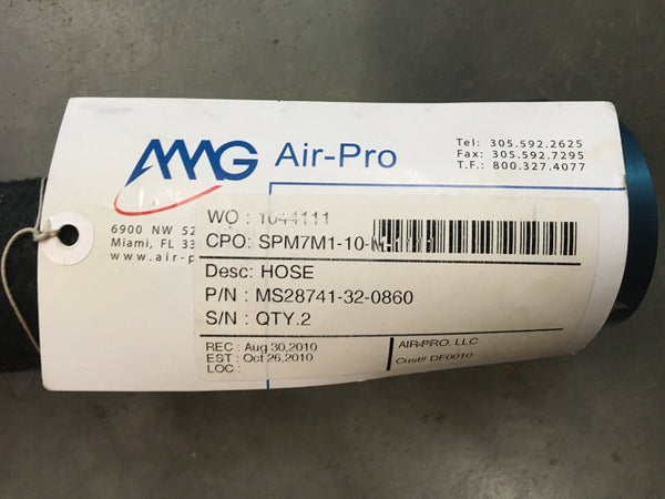 AMG Air Pro Nonmetallic Hose Assembly, P/N MS28741-32-0860, NSN: 4720-01-338-2132
