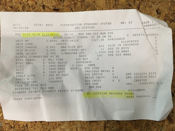 Pacific Science DC Motor Cat:42VM62-201-5 NSN:6105-01-229-6560 Model:107016-02