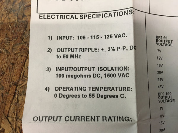 NEW!! Elpac Power Supply BFS200-24, 27.3V, 7.5AMP, 105/115/125VAC, NSN:6130-01-303-4294 Model:13027828