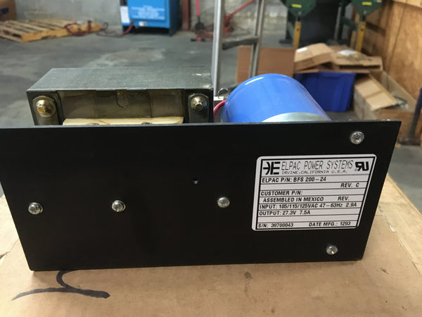 NEW!! Elpac Power Supply BFS200-24, 27.3V, 7.5AMP, 105/115/125VAC, NSN:6130-01-303-4294 Model:13027828