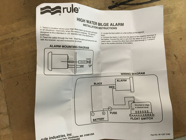 Rule High-Water Bilge Alarm Float Switch (Mercury Free) P/N:33ALA NSN:6350-DW-100-0009